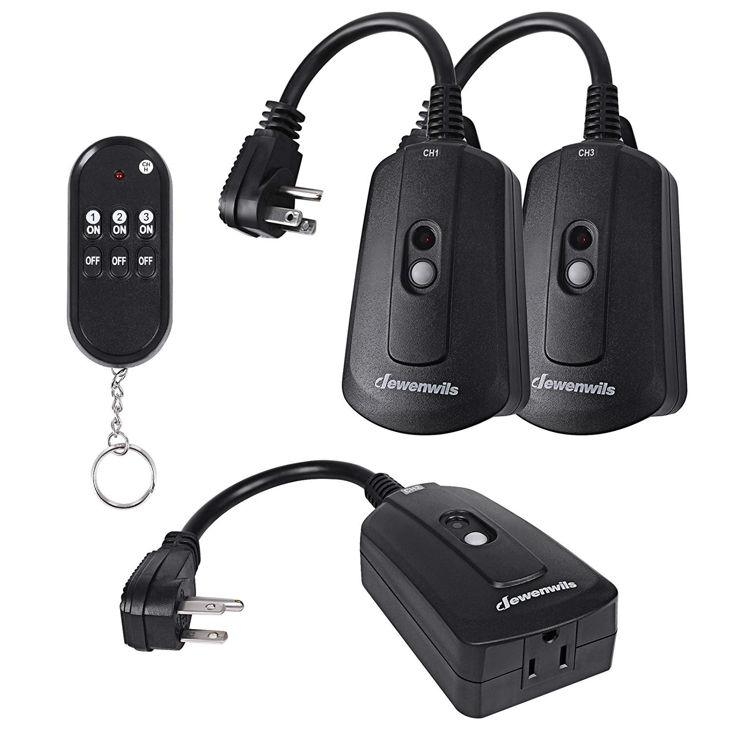 DEWENWILS Wireless Light Switch, Remote Control Switch and Receiver Kit, 100ft RF Range, (2 Switches and 1 Receiver)